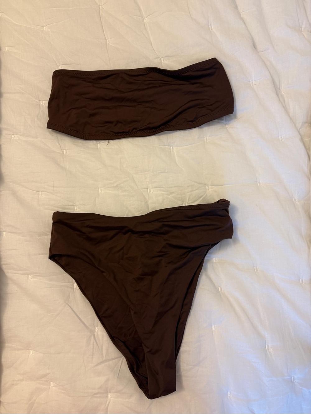 SKIMS Chocolate Brown Bandeau Bikini Top and High-Waist Bottoms